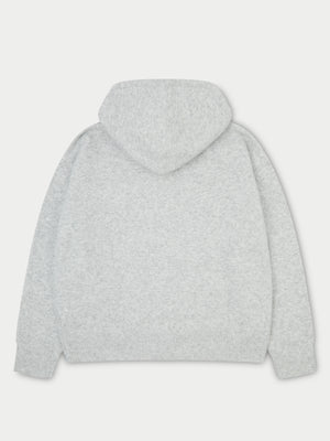 FLUFFY EMBLEM ZIP THROUGH KNITTED HOODIE - GREY MARL