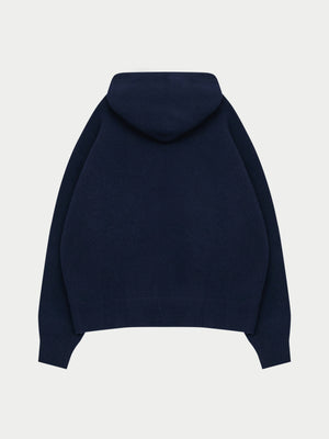 FLUFFY EMBLEM KNITTED HOODIE - NAVY