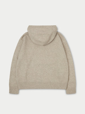 FLUFFY EMBLEM KNITTED HOODIE - BEIGE