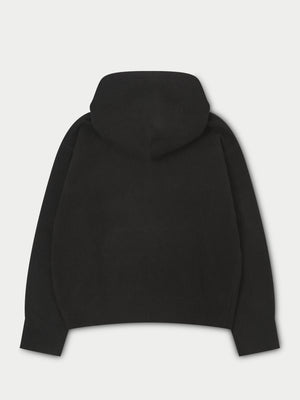 FLUFFY EMBLEM KNITTED HOODIE - BLACK