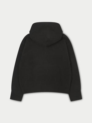 FLUFFY EMBLEM ZIP THROUGH KNITTED HOODIE - BLACK