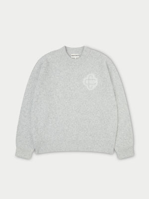 FLUFFY EMBLEM KNITTED CREW - GREY MARL