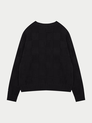 CHECKERBOARD KNIT CREW - CHARCOAL