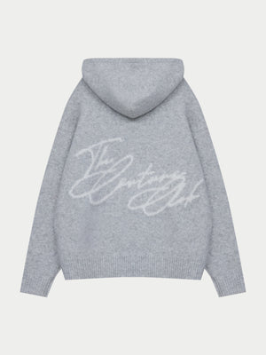 SCRIPT LOGO GRAPHIC KNITTED HOODIE - GREY MARL