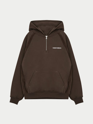 COPYRIGHT QUARTER ZIP HOODIE - BROWN