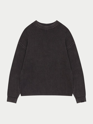 HEAVY WASHED RIBBED KNIT CREW - BROWN