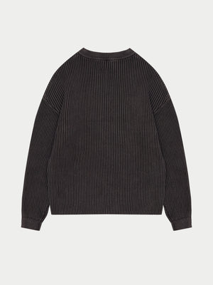 HEAVY WASHED RIBBED KNIT CREW - BROWN