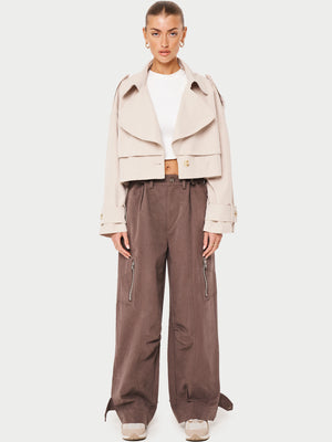 DOUBLE LAYER CROPPED TRENCH COAT - BEIGE