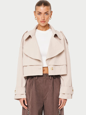 DOUBLE LAYER CROPPED TRENCH COAT - BEIGE