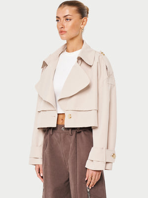 DOUBLE LAYER CROPPED TRENCH COAT - BEIGE