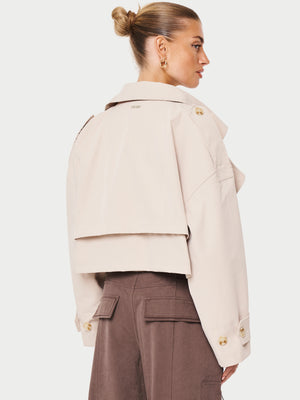 DOUBLE LAYER CROPPED TRENCH COAT - BEIGE