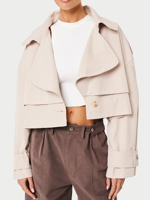 DOUBLE LAYER CROPPED TRENCH COAT - BEIGE