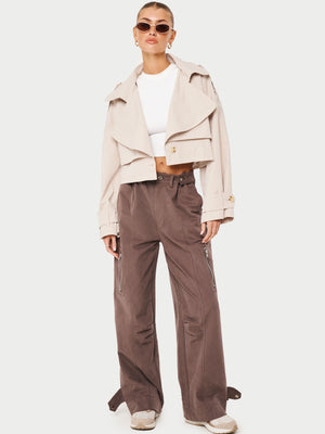 DOUBLE LAYER CROPPED TRENCH COAT - BEIGE