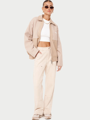 SUEDE CARPENTER STRAIGHT LEG TROUSERS - BEIGE