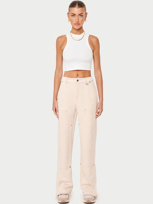 SUEDE CARPENTER STRAIGHT LEG TROUSERS - BEIGE