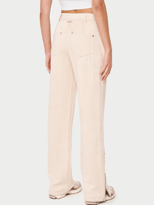 SUEDE CARPENTER STRAIGHT LEG TROUSERS - BEIGE