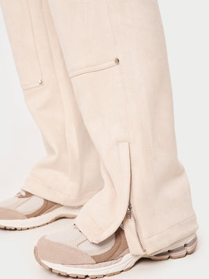 SUEDE CARPENTER STRAIGHT LEG TROUSERS - BEIGE