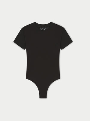 SHORT SLEEVE FITTED BODYSUIT - BLACK