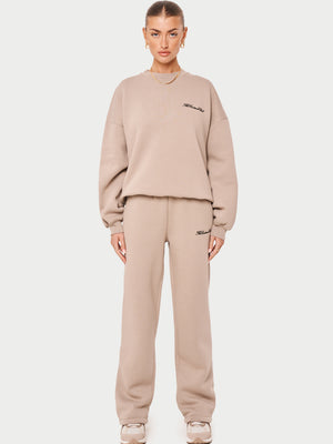 COUTURE SCRIPT PUFF SLEEVE CREW - BEIGE