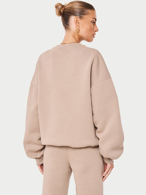 COUTURE SCRIPT PUFF SLEEVE CREW - BEIGE