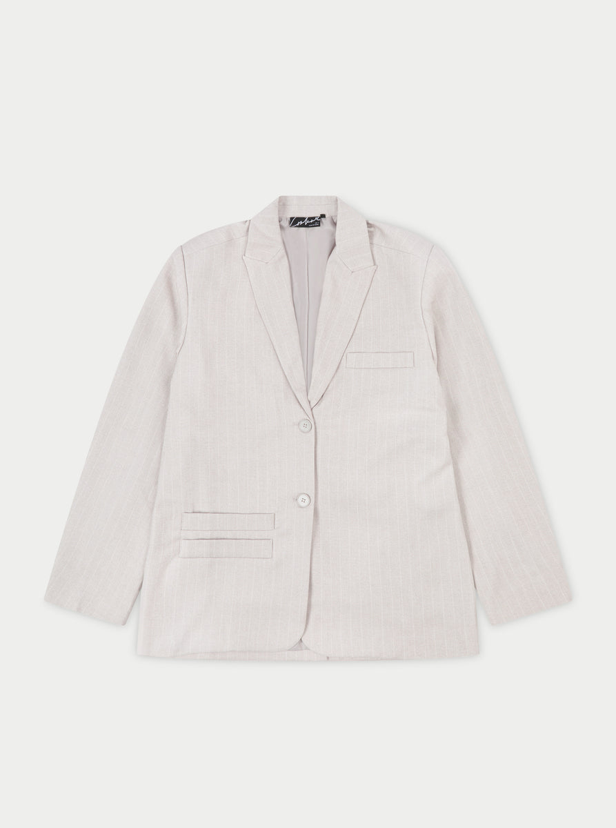 OVERSIZED PINSTRIPE BLAZER - GREY – The Couture Club