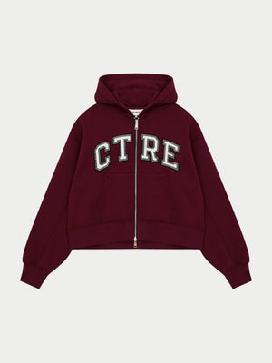 CTRE CROPPED ZIP THROUGH HOODIE - BURGUNDY