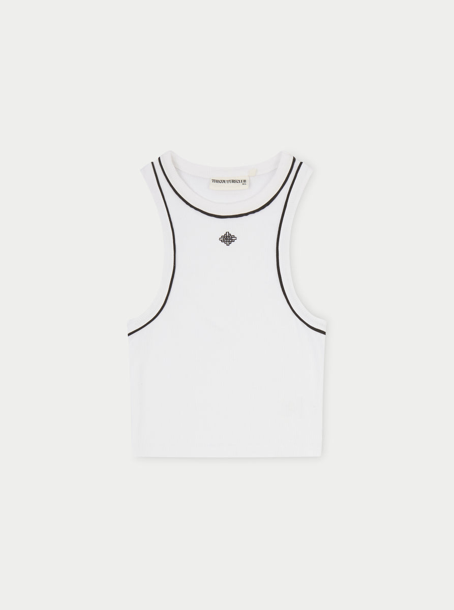 PIPED RACER CROP TOP - WHITE – The Couture Club