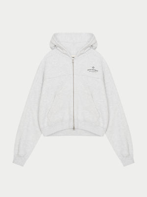 PILATES & PINOT ZIP THROUGH CROPPED HOODIE - GREY MARL