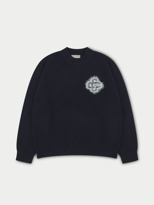 FLUFFY EMBLEM KNITTED CREW - NAVY