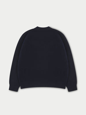 FLUFFY EMBLEM KNITTED CREW - NAVY