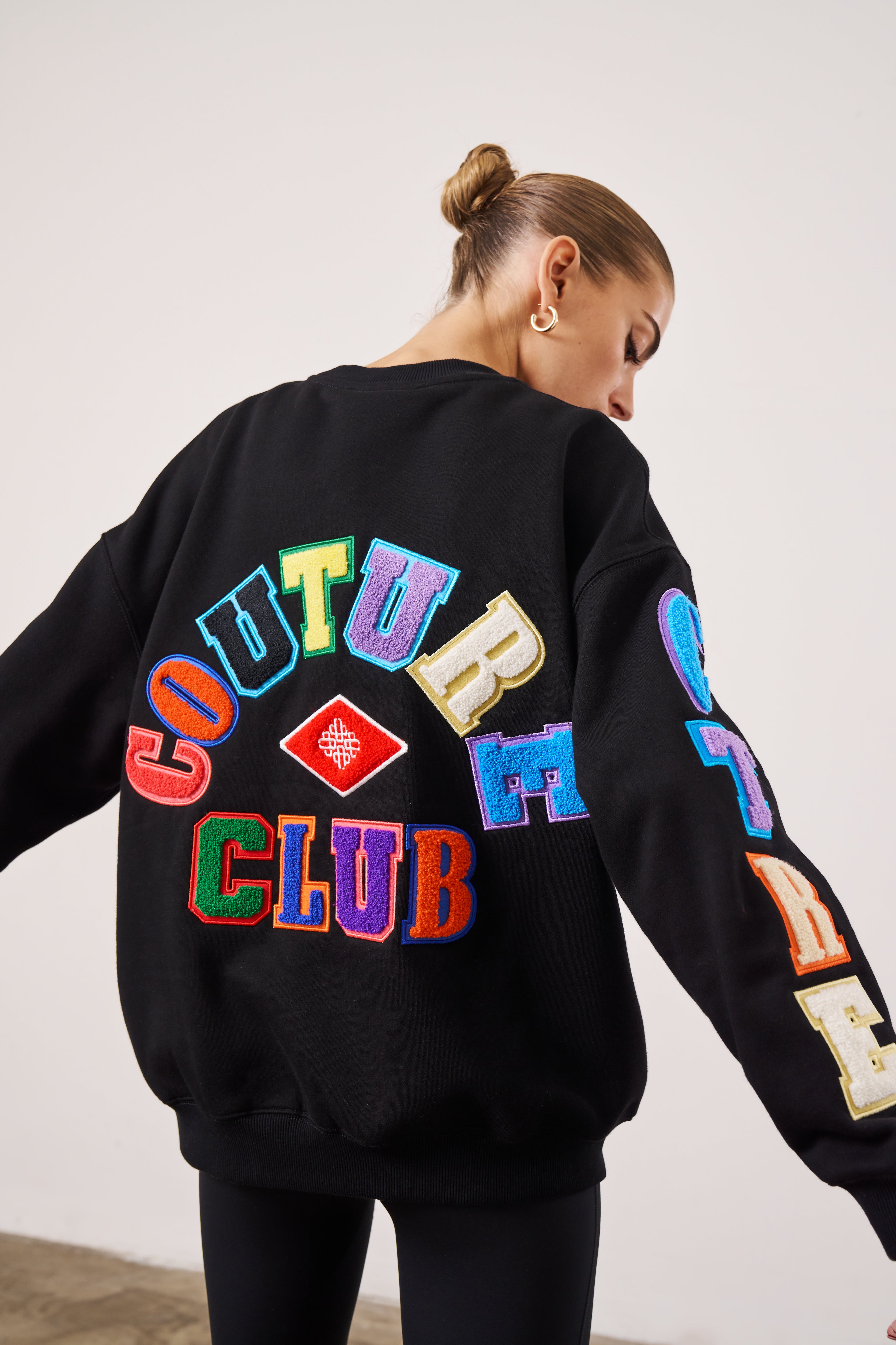 MULTIBADGED CHENILLE RELAXED SWEATSHIRT BLACK The Couture Club