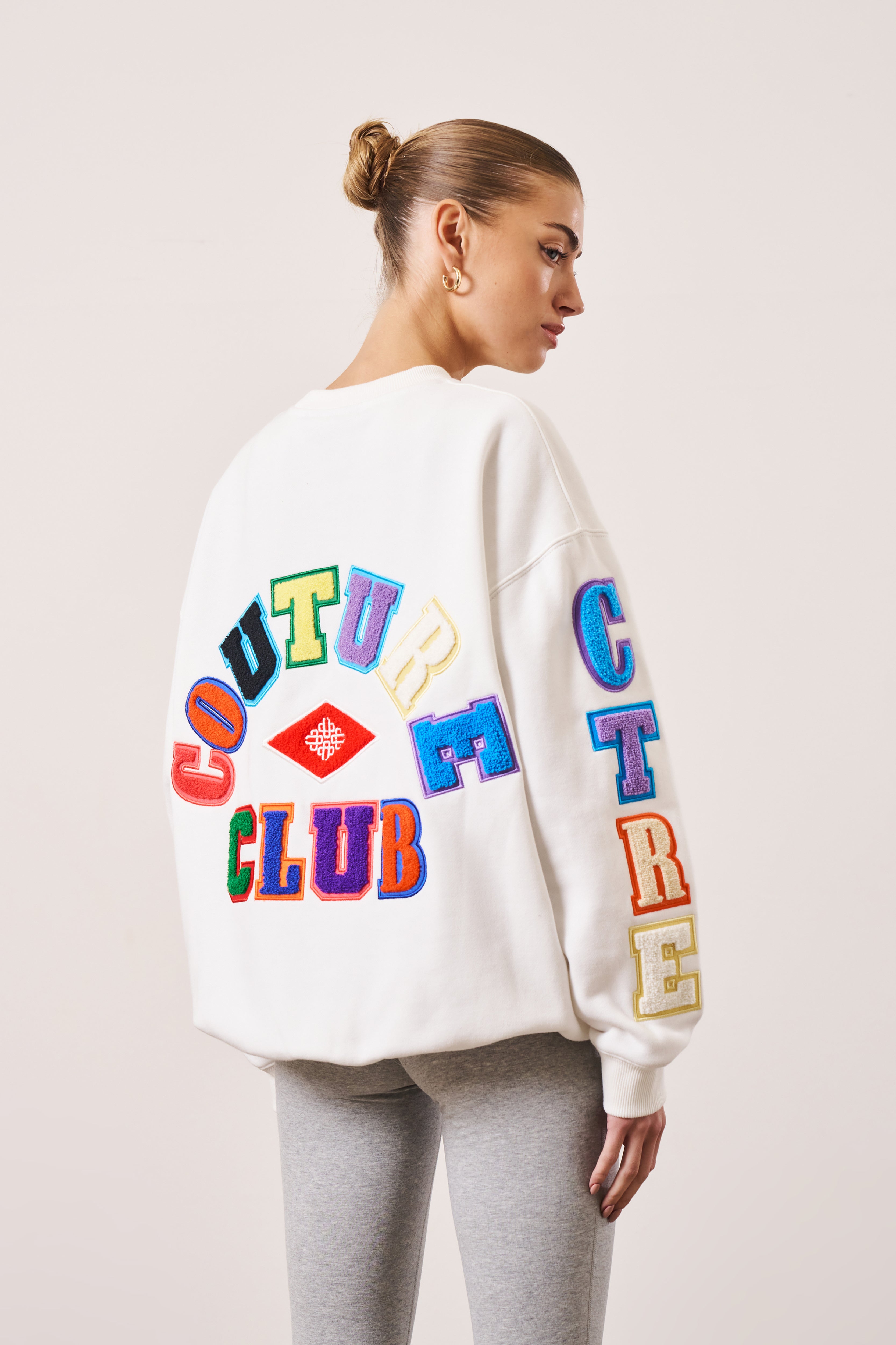 MULTIBADGED CHENILLE RELAXED SWEATSHIRT - OFF WHITE – The Couture Club