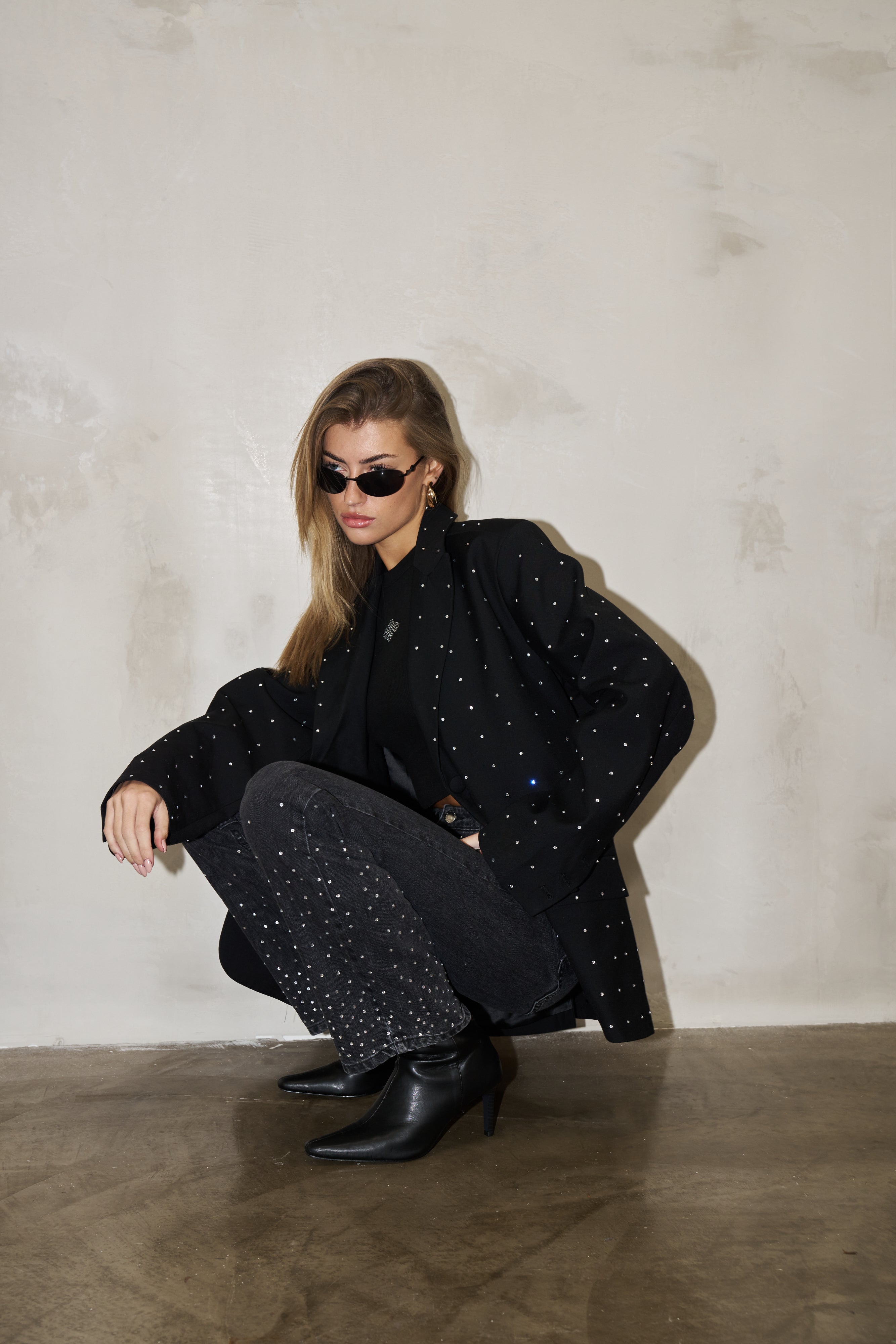 EMBELLISHED RHINESTONE OVERSIZED BLAZER BLACK The Couture Club