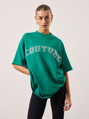 COUTURE RHINESTONE OVERSIZED T-SHIRT - GREEN