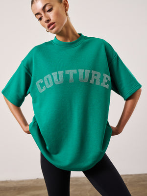 COUTURE RHINESTONE OVERSIZED T-SHIRT - GREEN