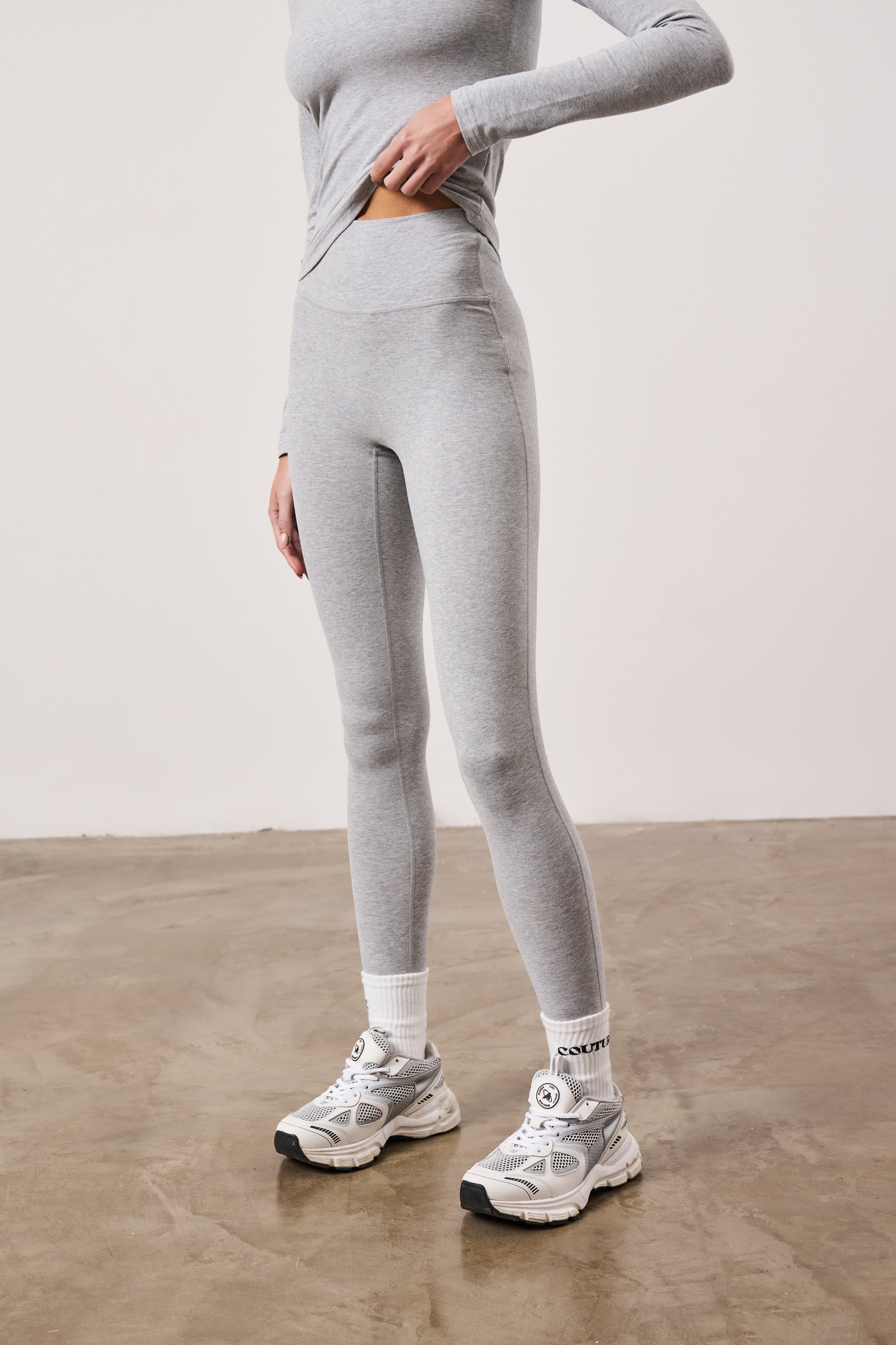 EMBLEM SOFT TOUCH JERSEY LEGGINGS GREY MARL The Couture Club