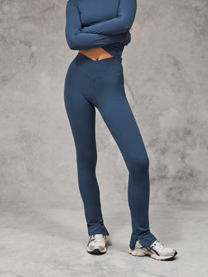 SCULPTING STRETCH ZIP HEM LEGGINGS - PETROL BLUE