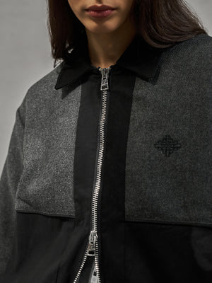 TWEED PANELLED BOMBER JACKET - GREY