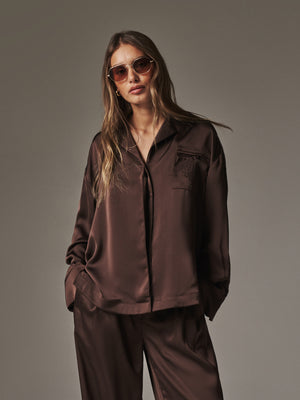 SATIN TAILORED RELAXED SHIRT - DEEP CHOCOLATE