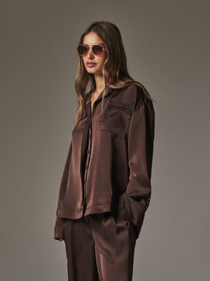 SATIN TAILORED RELAXED SHIRT - DEEP CHOCOLATE