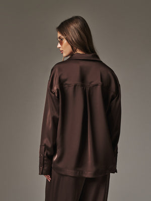 SATIN TAILORED RELAXED SHIRT - DEEP CHOCOLATE