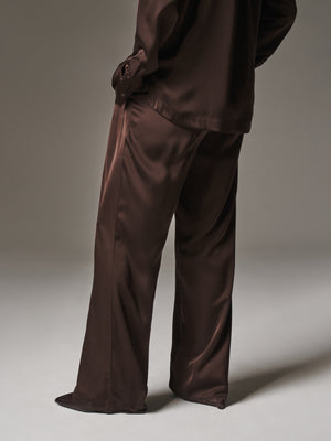 SATIN TAILORED RELAXED TROUSER - DEEP CHOCOLATE