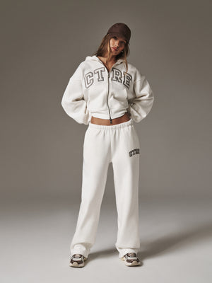 CTRE CROPPED ZIP THROUGH HOODIE - OFF WHITE