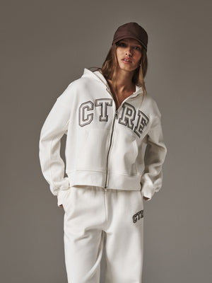 CTRE CROPPED ZIP THROUGH HOODIE - OFF WHITE