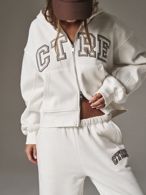 CTRE CROPPED ZIP THROUGH HOODIE - OFF WHITE