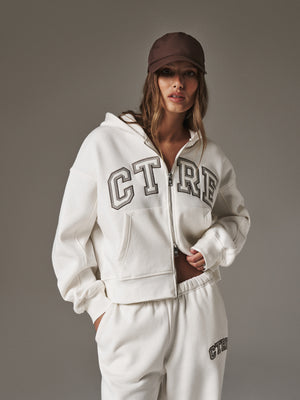 CTRE CROPPED ZIP THROUGH HOODIE - OFF WHITE