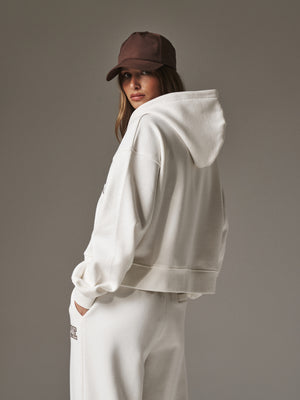 CTRE CROPPED ZIP THROUGH HOODIE - OFF WHITE