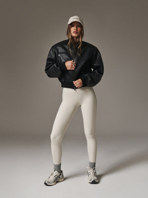 SCULPTING STRETCH CROSSOVER WAISTBAND LEGGINGS - BONE