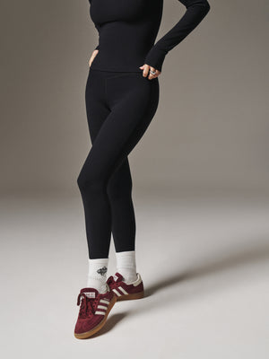 SCULPTING STRETCH CROSSOVER WAISTBAND LEGGINGS - BLACK