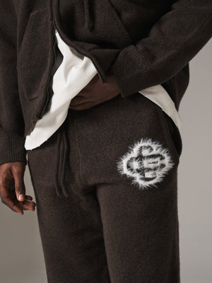 FLUFFY EMBLEM KNITTED JOGGERS - BROWN